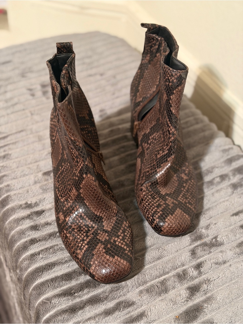 Time and Tru Brown Snake-Print Ankle Booties
